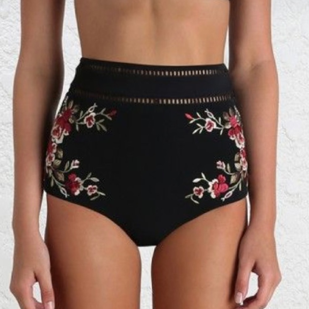 ZIMMERMANN  'SAKURA' FLORAL EMBROIDERY HIGH WAIST BIKINI BOTTOMS